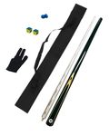 JBB Billiards Snooker Cue Stick and Pool Cue Stick Combo with a 9mm Half Joint Cue Stick, a Glove, 2 Tips, 2 chalks and a cue Cover