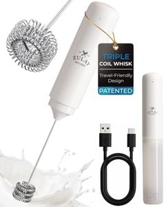 Zulay Kitchen Rechargeable Milk Frother Handheld - Triple Coil Whisk, Electric Coffee Frother, Portable Hand Frother Wand, Drink Mixer for Matcha, Lattes & Cappuccinos, Kitchen Gifts - White