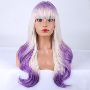 MAGQOO Purple Blonde Ombre Wigs for Women Girls Purple White Ombre Wig with Bangs Two Tones Colorful Wigs Halloween Cosplay Costume Party