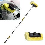 Dszemie 60”/152cm Car Wash Brush Aluminium Extendable Water Fed Window Cleaning Pole Brush Caravan Soft Washing Kit for Boat Truck SUV Solar Panel Sweep Snow Outside Inside (Yellow)