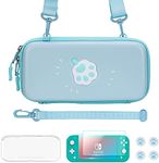 JINGDU Carrying Case for Nintendo Switch Lite, Cute Accessories Kit Compatible with Switch Lite for Girls, Include Screen Protector, Thumb Grip, Protective Case, Straps, 3D Cat Paw Storage Bag, Blue