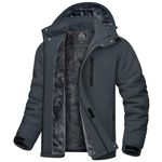 KEFITEVD Mens Waterproof Ski Jacket Winter Fleece Sport Jacket Warm Outdoor Walking Windproof Coat with Hood Carbon Grey 2XL