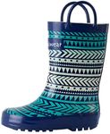 OAKI Kids Rubber Rain Boots with Easy-On Handles, Tribal, 10T US Toddler