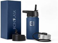 IRON °FLASK Sports Water Bottle - 14 Oz 3 Lids (Straw Lid), Leak Proof - Stainless Steel Gym & Sport Bottles for Men, Women & Kids - Double Walled, Insulated Thermos, Metal Canteen