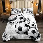 Boys Soccer Bedding Sets Football Duvet Sets Sports Gaming Comforter Set For Kids Girls Teens Soccer Hand Draw Down Alternative With 2 Pillow Cases Full Size Child Bedroom Decor Black White