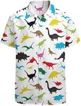 Men's Dinosaur Hawaiian Shirts Casual Button Up Short Sleeves Printed Shirt Party Outfit Funny Beach Costumes, Dinosaur-3, Large