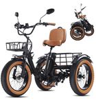 NOMIGO Folding Electric Tricycle for Adults, 48V 15.6Ah Removable Battery, Up to 90 km PAS Range, 20 x 4.0 Fat Tyres, Hydraulic Brakes, 7-Speed E-Trike Black