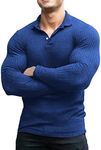 COOFANDY Men's Muscle Fit T Shirts Long Sleeve Ribbed Knitted Polos Royal Blue