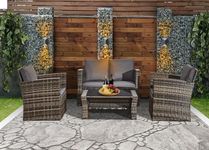 Rattan Garden Furniture Sofa Set 4 Piece Mix Grey With Dark Grey Cushions Modern Stylish Shape Family lawn Indoor/Outdoor Lounge, Garden, Balcony, Backyard, Poolside Patio Rattan Conservatory Set