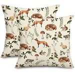 JarThenaAMCS Forest Pillow Covers Watercolor Animal Plants Throw Pillow Case Woodland Decorative Cushion Cover for Home Office Couch Sofa Decoration, 18 x 18 Inch, Set of 2