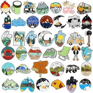 40 Pcs Outdoors Enamel Pins Set Funny Camping Pins Nature Button Pins Vintage Lapel Pins Cute Mini Enamel Pins for Women Men