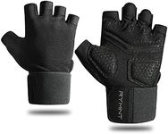 RYMNT Workout Gloves with Weight Lifting Wrist Wrap,Vented Cushioned Palm & Extra Grip for Men Women Gym,Weightlifting,Crossfit Training,Fitness,Exercise,WODs,Pullups.MN Black-Medium