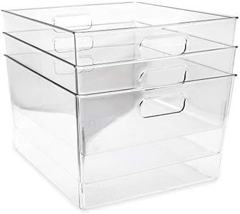 Isaac Jacobs 3-Pack XL Clear Storage Bins with Handles, Plastic Organizer for Office, Home, Kitchen, Pantry, Closet, Kids Room, Cube Shelf, Non-Slip Container Set (3-Pack, Extra-Large)