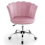 COSTWAY Velvet Office Chair, Height Adjustable Swivel Computer Desk Chair Leisure Vanity Seat, Ergonomic Rolling Petal Scallop Shell Back Executive Task Chairs for Home Office Bedroom (Pink)