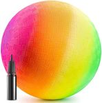 18 Inch Rainbow Ball Playground Balls For Kids (pack Of 1) Jumbo Size Rainbow Inflatable Big Bouncy Balls For Kids For Kickballs & For Park, Giant Ball For Indoor And Outdoor Games With Hand Pump