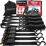 FORTEM Ratchet Straps (4), 1650lb Break Strength, 15ft Tie Down Strap, 4 Soft Loops, Motorcycle Straps Tie Downs, Cargo Straps for Trucks, Metal Hooks