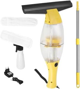 Nettoyeur de vitres électrique sans fil avec manche télescopique, autonomie batterie:40 min,buse d'aspiration 28 cm,vaporisateur avec housse en microfibre pour nettoyage à 360° sans traces à (Jaune)