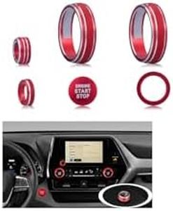 HDUFC for Toyota Highlander 2023 2024 2025 Accessories (Does not fit Grand Highlander) - 6 Piece Set, Mirror Adjuster, Radio Control, Air Conditioning, Start Button Cover/Ring (red)