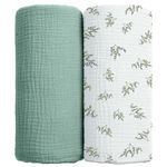 lulumoon Baby Muslin Swaddle Blankets: Soft Receiving Blanket for Newborn - Cotton Swaddling Blanket for Neutral 2Pack(Leaf Summer)