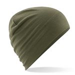 Beechfield - B370 - Military Green Merino Wool Beanie Hat - Unisex Winter Hat, Lightweight Performance and One Size Beenie Hat - Double Layer - Made of 100% Merino Wool