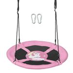 GYMAX Kids Saucer Tree Swing, 102cm Flying Nest Swing with Height Adjustable Hanging Ropes, Outdoor Waterproof Round Swing for Playground, Backyard (Pink, 102 x 102 x 173 cm)