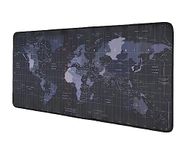 ZWEELAY 70 x 30 Anti-Slip Extended World Map Desk Mat, Gaming Rubber Base Stitched Corner Mouse Pad for Laptop and Computer (Black)