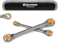 DURATECH Anti-slip 4-in-1 Reversible Ratcheting Box Wrench Set, Double Box End, SAE, 2-Piece, 5/16, 3/8, 7/16, 1/2 & 9/16, 5/8, 11/16, 3/4-Inch, CR-V Steel, Nickel Plated, with Rolling Pouch