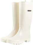 Planone Tall rain Boots for Women and Waterproof Garden Shoes，Anti-Slipping Rainboots for Ladies with Comfortable Insoles，Stylish Light rain Shoes and Outdoor Work Shoes, Cream White, 8.5