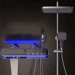 BEITH Thermostatic Shower System, 4 Piano Keys UFO Shower Faucet Set, 31x20cm Square Shower Set, Digital Display, 360° LED Ambient Light, Hydroelectric Power, with Bathtub Faucet, Booster Spray Gun