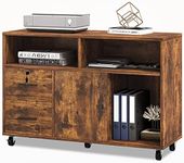 YITAHOME Wood File Cabinet, Mobile Storage Cabinet 2-Drawer Lateral File Cabinet with Lock, Printer Stand with Open Storage Shelves for Home Office,Rustic Brown,Drawers Without Hanging Bars