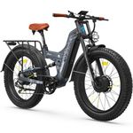 FREESKY Dual Motor Electric Bike for Adults, 48V 30Ah Battery 190KM Long Range AWD Mountain E-Bike, 26" Fat Tire Full Suspension Off-road Electric Bicycle with Dual Hydraulic Disc Brake
