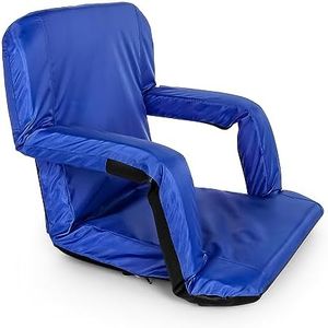 Camco Portable Stadium Seat | Steel Frame w/Padded Cushion Seat, Back Support & Armrests | Invertible Armrests for Wider Seat & Non-Skid Bottom | Great for Camping, RVing, Picnic & More | Blue (53095)