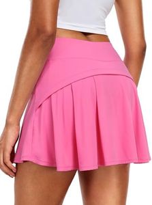 NEIOROT Women's 2 in 1 Athletic Shorts High Waisted Pleated Golf Skirts Casual Workout Tennis Skorts with Pockets,1 Pack,Rose Red,Medium