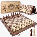 Sihaiyuan Chess Set, 15'' Magnetic Wooden Chess Board, Chess Set for Adults and Kids, Travel Chess Set, Kids Chess Set, 2-in-1 Wooden Chess and Draughts, Checkers Board Game