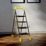 Trendy Cameo 4 Step Heavy Duty Foldable Step Ladder with Anti-Skid Shoes and Extra Strong Wide Steps (Black)