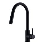 Modern Pull Down Kitchen Faucet Stainless Steel Single Handle Black Kitchen Sink Faucet with Pull Out Sprayer Matte Black