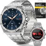 ALPHAGEAR Chief Smartwatch for Men, Premium Hex Bezel Metal Smart Watch, AI Voice Assistant, 14-Day Battery, AMOLED Display, Bluetooth Calling, Stainless Steel, Water Resistant, Silver