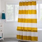 Linenspa Yellow Striped Shower Curtain – Water Resistant, Wrinkle Resistant, Machine Washable, Polyester Shower Curtain