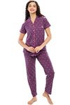 ZEYO Women's Cotton Heart Printed Stylish Pajama Set/ Night Suit Set Of Shirt & Pyjama 5612 Purple