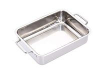 MasterClass Deep Stainless Steel Roasting Tin with Folding Handles and Hob Compatible Design, 27 x 20 x 6.5 cm, Silver