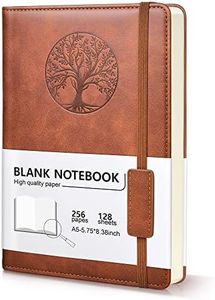 Blank Journal Notebook for Women Men, A5 Unlined Journal for Writing Sketchbook, Hardcover Leather Unruled Jouranl Notebook for Work with 256Pages Thick Paper for Writing(5.75'' X 8.38'' Brown)