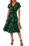 GRECERELLE Women's Summer Dress for Women Wrap V-Neck Short Sleeve Casual Wedding Guest Dress FP Green Leaf-L