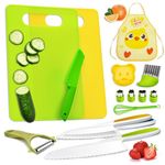 AIXMEET 15PCs Kids Kitchen Knife Set,Kids knife Set for Chopping,Toddler Safe Knife Set with Kids Apron,Kids Cooking Set with Plastic Knives,Kids Cutting Board,Sandwich Cutters