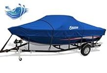 kayme 600D Heavy Duty Boat Cover, Waterproof and Tear Resistant Canvas, Tarps with Windproof Straps. Fit for V-Hull, Tri-Hull, Bass Boat, Fish & Ski Length 17'-19', Width up to 96''. Blue