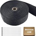 Exhaust Heat Tape, Car Exhaust Wrap, Deecam Black Glass Fiber Thermal Tape with Stainless Steel Cable Ties, Used for Motorcycle Auto Exhaust Manifold Heat Insulation Tape (GRD1228)