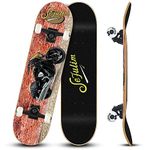 Sefulim Skateboards, 31 x 8 inch Complete Skateboard for Beginners, 8 Layer Canadian Maple Double Kick Deck Concave Cruiser Trick, Light Up Wheel Skateboard for Kids Teens & Adults (Motorcycle Wall)