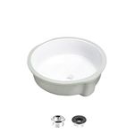 STYLISH Round Bathroom Sink 16 x 16 NCH Ceramic Porcelain Undermount Bathroom Sinks, Enamel Glaze Finish, Smooth & Stain Resistant White Surface, with Polished Chrome and Matte Black Overflow, P-207