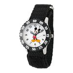 Disney Mickey Mouse Kids' Bezel Stainless Steel Time Teacher Analog Nylon Strap Watch, Black