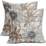 Sweetshow Brown Grey Gray Pillow Covers 16x16 Set of 2 Retro Sunflower Flowers Print Decorative Throw Pillows Outdoor Modern Art Floral Pillowcase Square Linen Cushion Case for Home Sofa Couch Bed