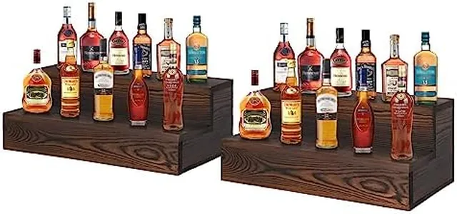 TIRYIUOU Liquor Bottle Display Shelf, 2 Pack Wood Bar Shelves, Tabletop Wine Rack, Bottle Stand for Liquor Display, Home Bar Display
